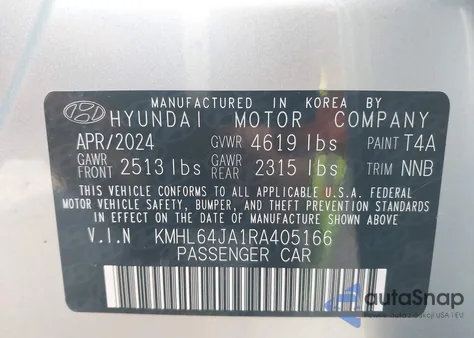 2024 Hyundai Sonata Sel from USA, damaged, VIN KMHL64JA1RA405166